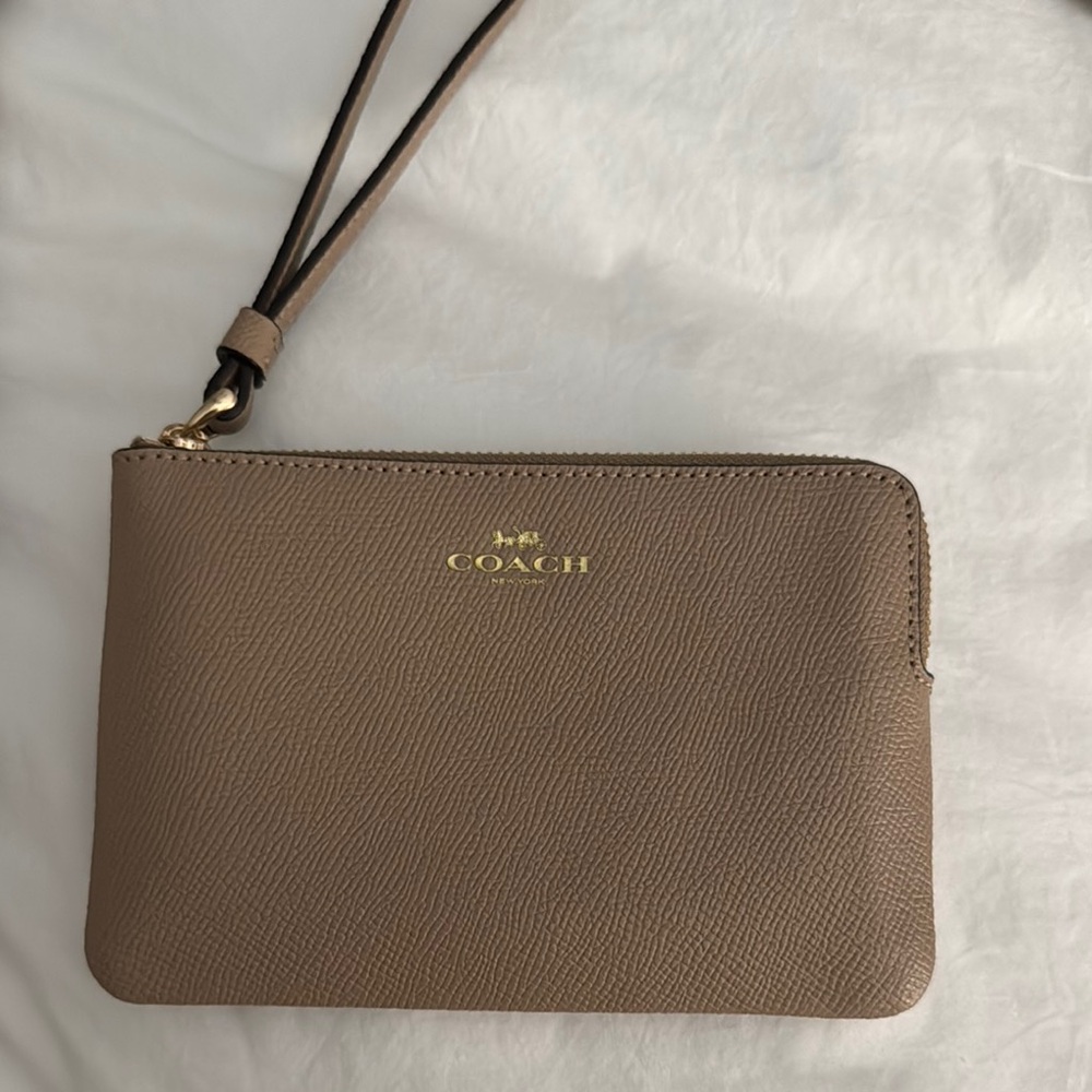 Coach Beige Wristlet with Gold Accents